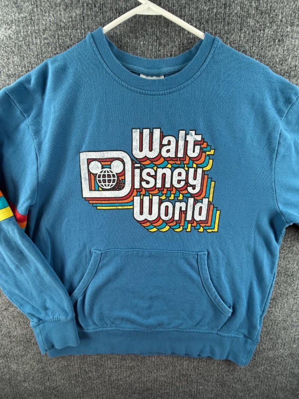 Walt Disney World Colorful Rainbow Blue Sweatshirt Pullover Pocket Medium Adult